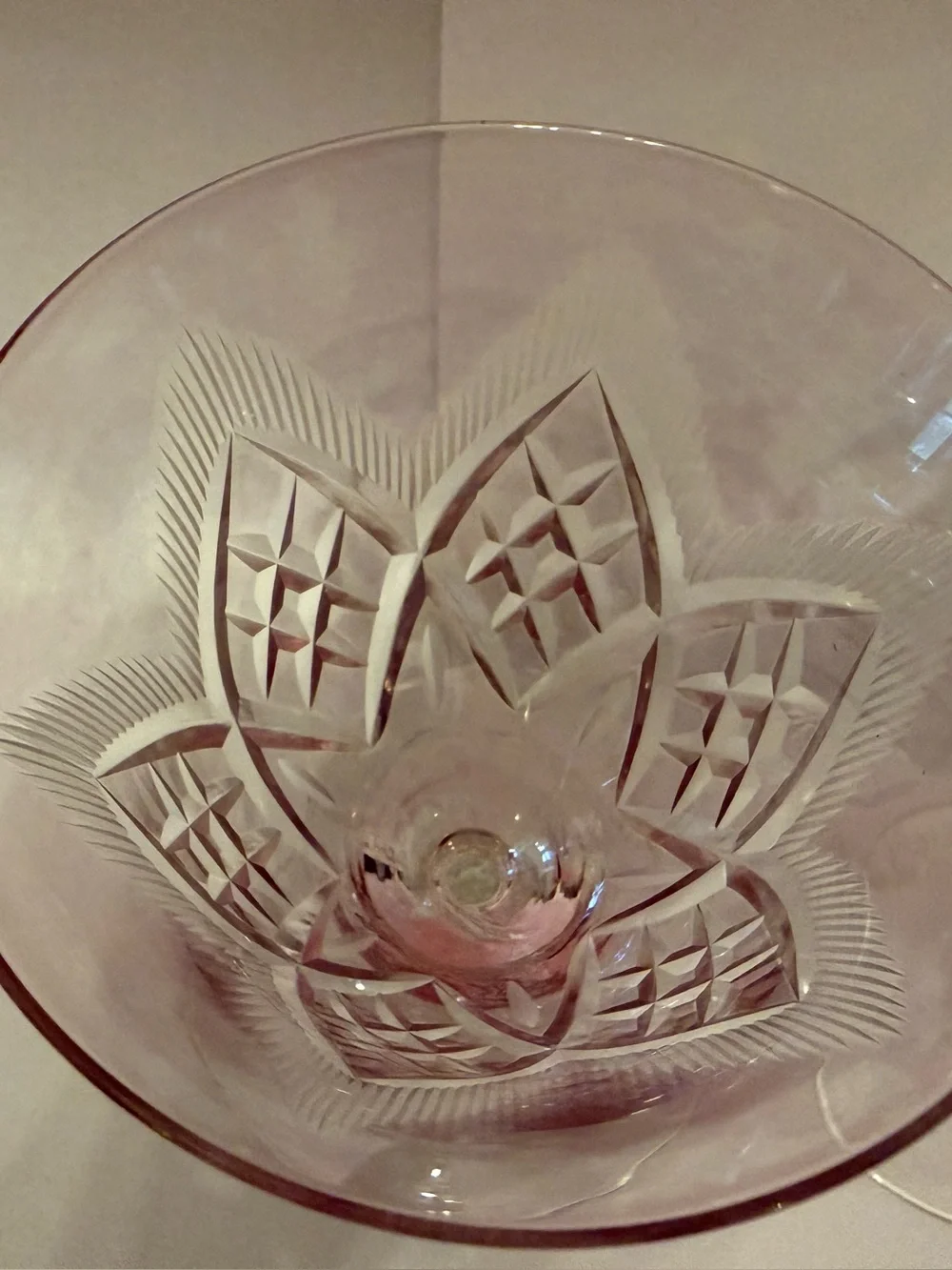 Crystal Cut Wine Glasses - Pink and Clear Stemware Set